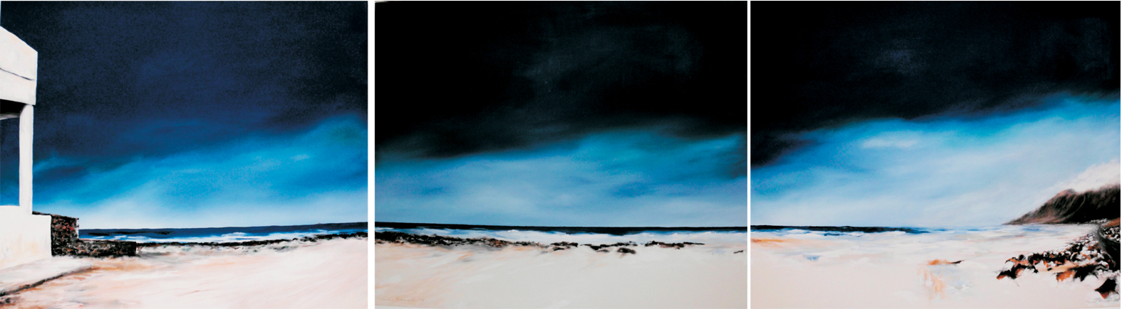 "FERNE - WÄRME", Playa de Famara, Lanzarote.
Triptychon, 2017
3x 100 x 120 x 2 cm, Acryl/LW,
Verkaufspreis:  3135 Euro, zzgl. Versand
